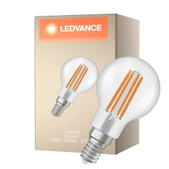 Ledvance Classic LED E14 Boll Filament Klar 3.8W 806lm - 827 Extra Varm Vit | Ersättare 60W