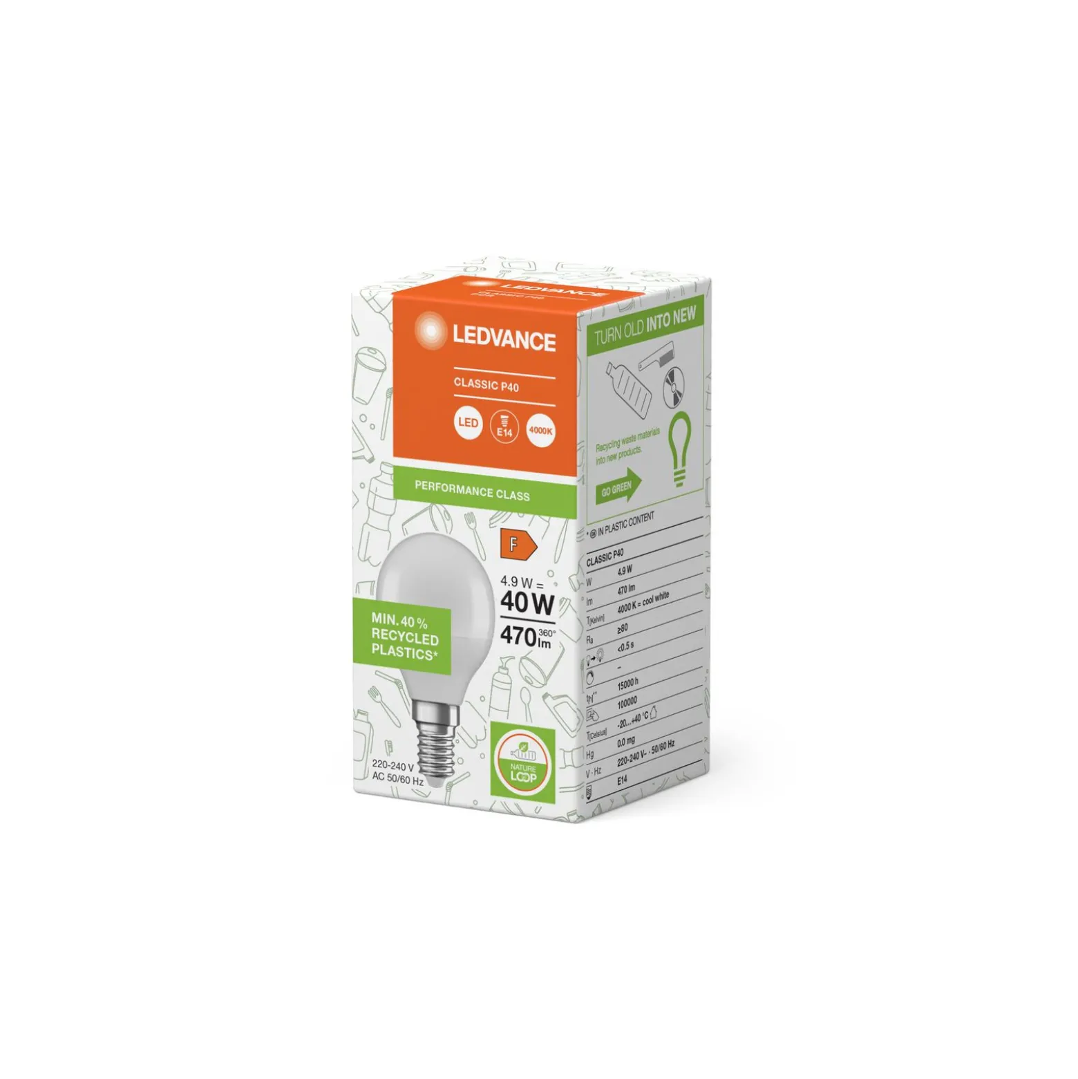 Ledvance Classic LED E14 Boll Matt 4.9W 470lm - 840 Kallvit | Ersättare 40W