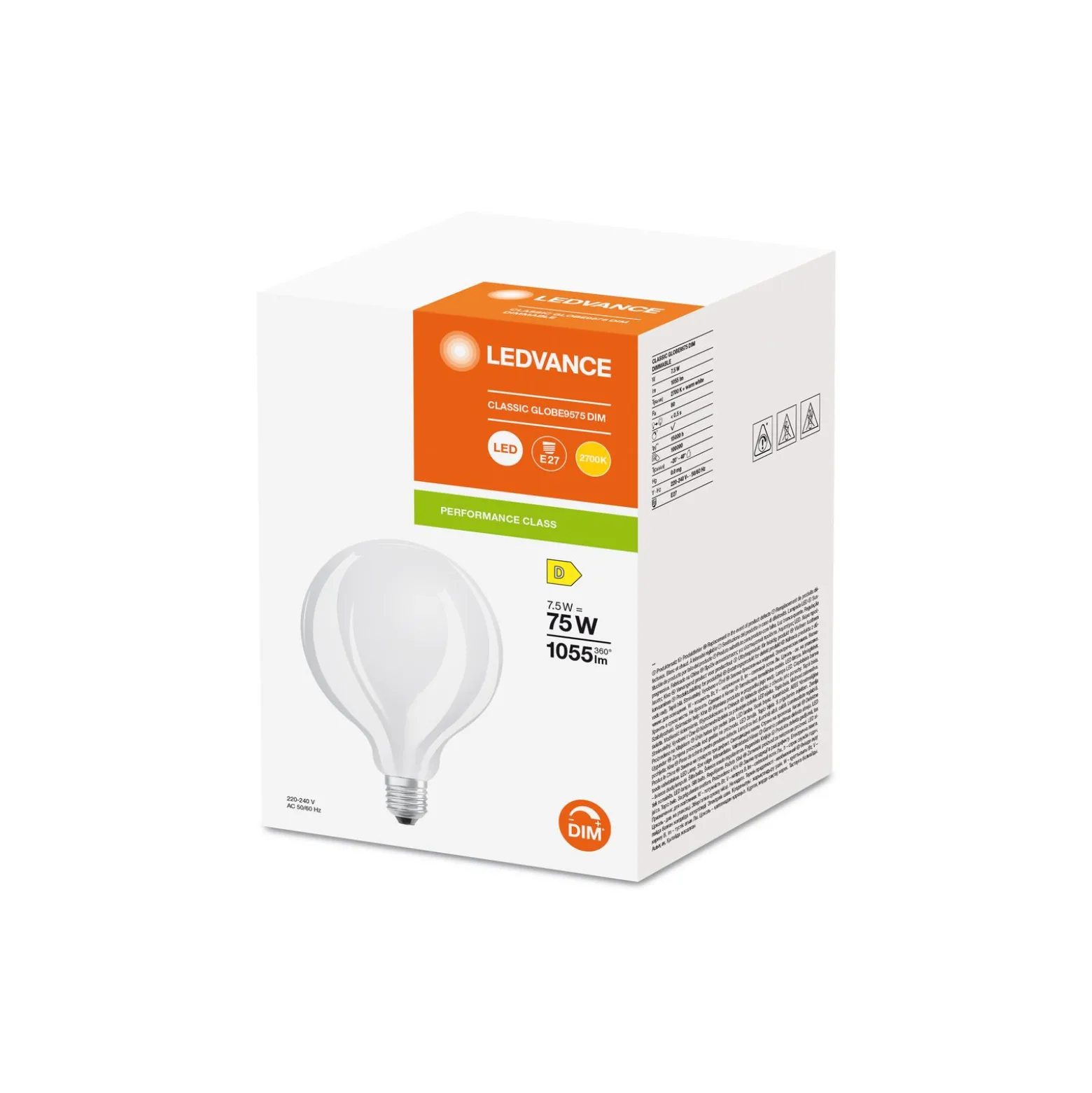 Ledvance Classic LED E27 Globe Filament Matt 7.5W 1055lm - 827 Extra Varm Vit | Dimbar - Ersättare 75W