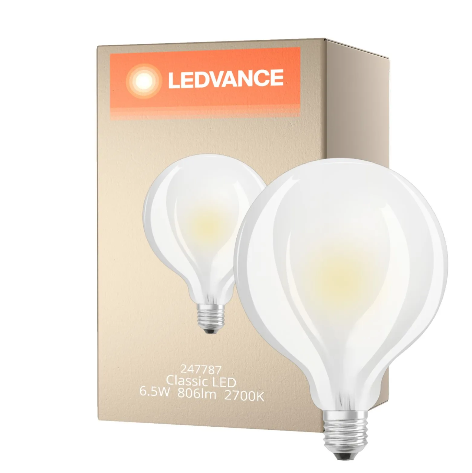 Ledvance Classic LED E27 Globe Filament Matt 6.5W 806lm - 827 Extra Varm Vit | Ersättare 60W