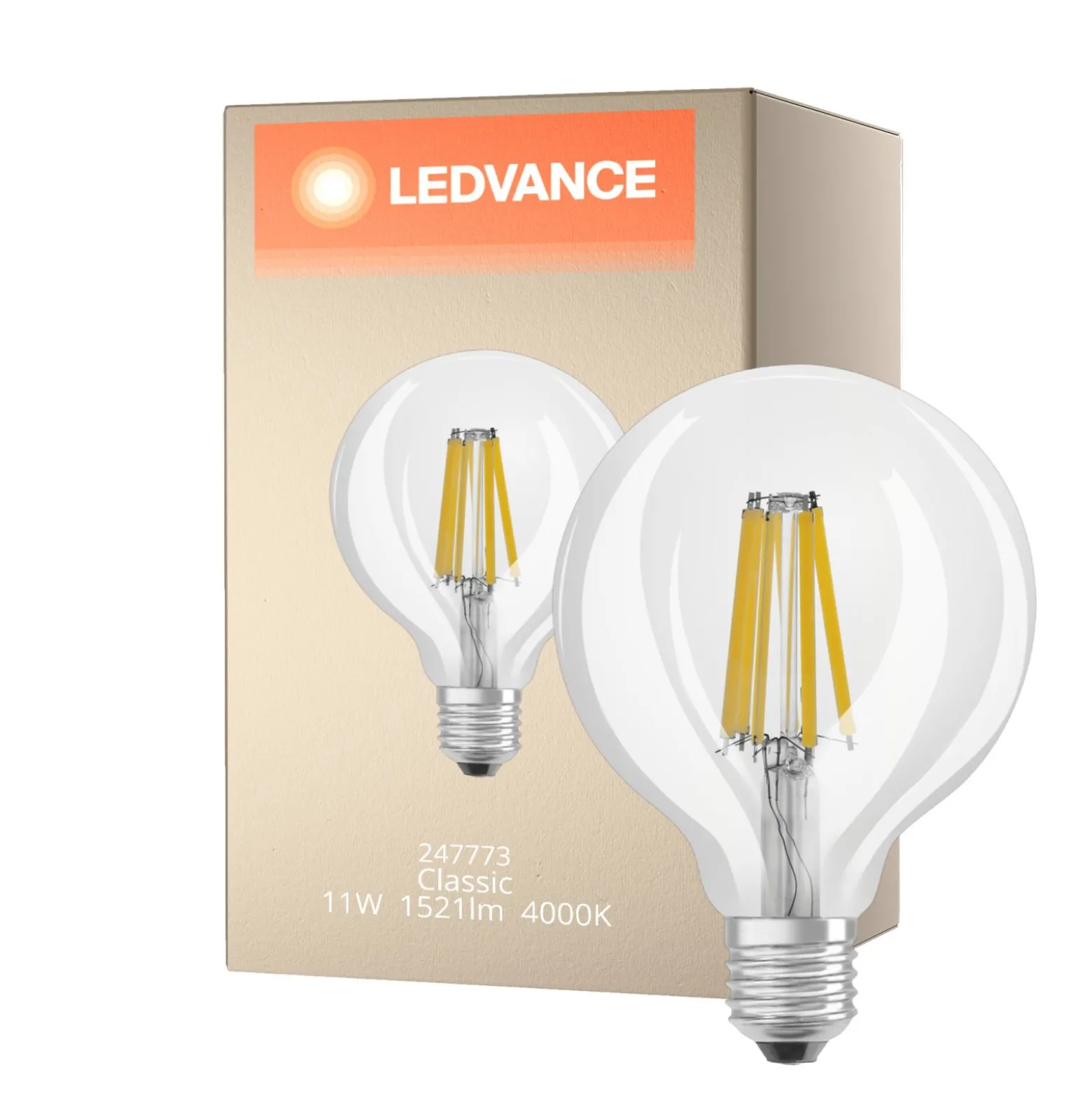 Ledvance Classic LED E27 Globe Filament Klar 11W 1521lm - 940 Cool white | Bästa färgåtergivning - Dimbar - Ersättare 100W