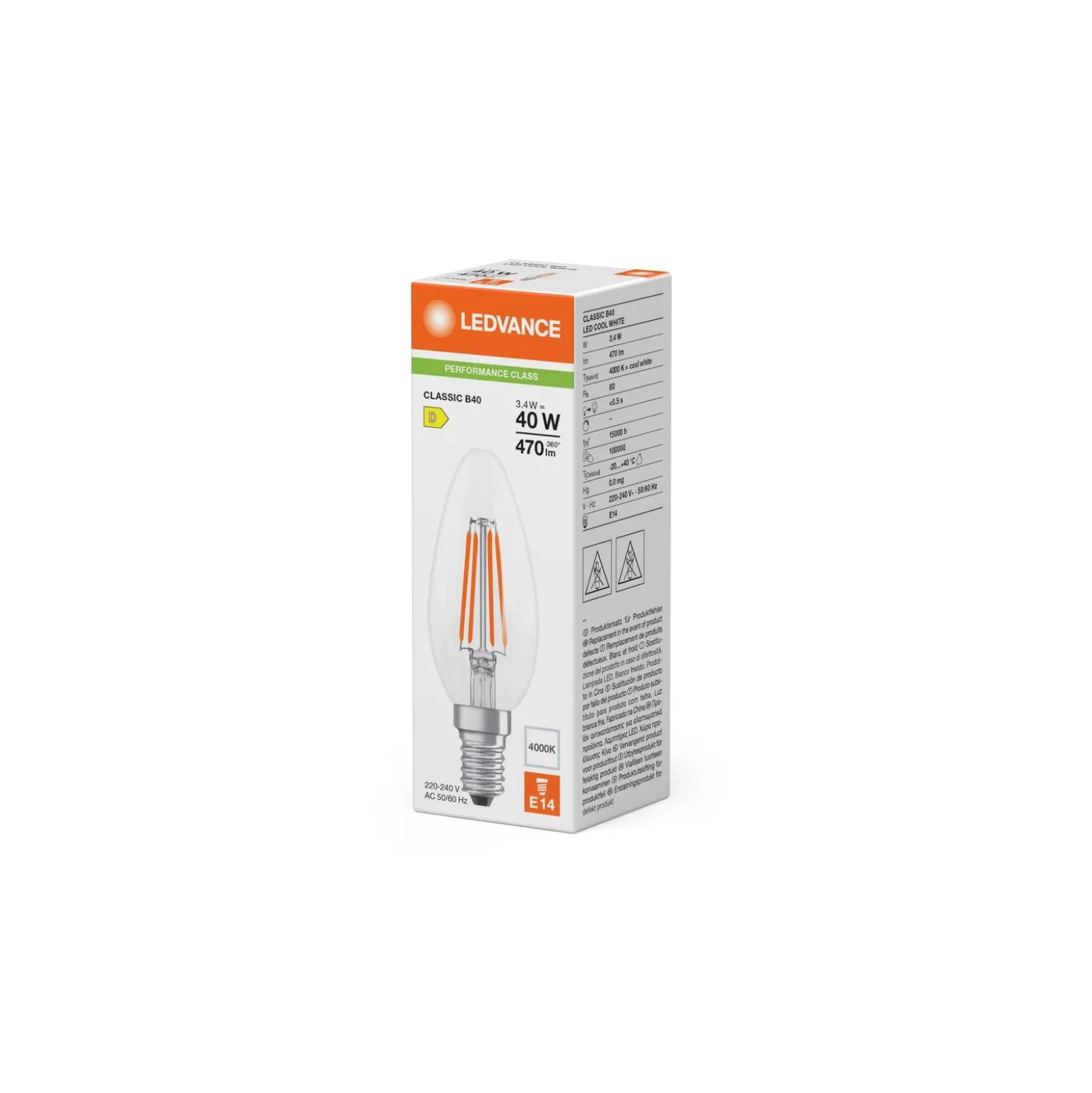 Ledvance Classic LED E14 Kronljus Filament Klar 3.4W 470lm - 840 Kallvit| Ersättare 40W