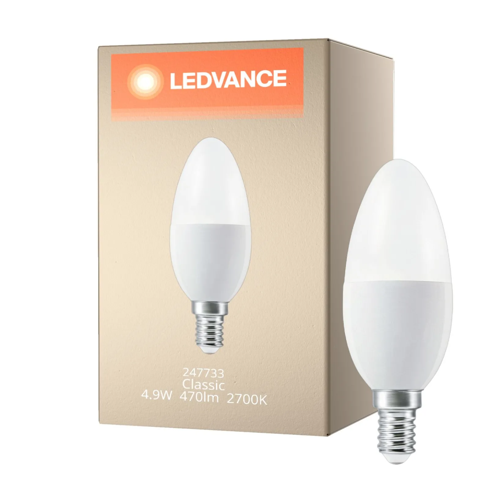 Ledvance Classic LED E14 Kronljus Matt 4.9W 470lm - 827 Extra Varm Vit | Dimbar - Ersättare 40W