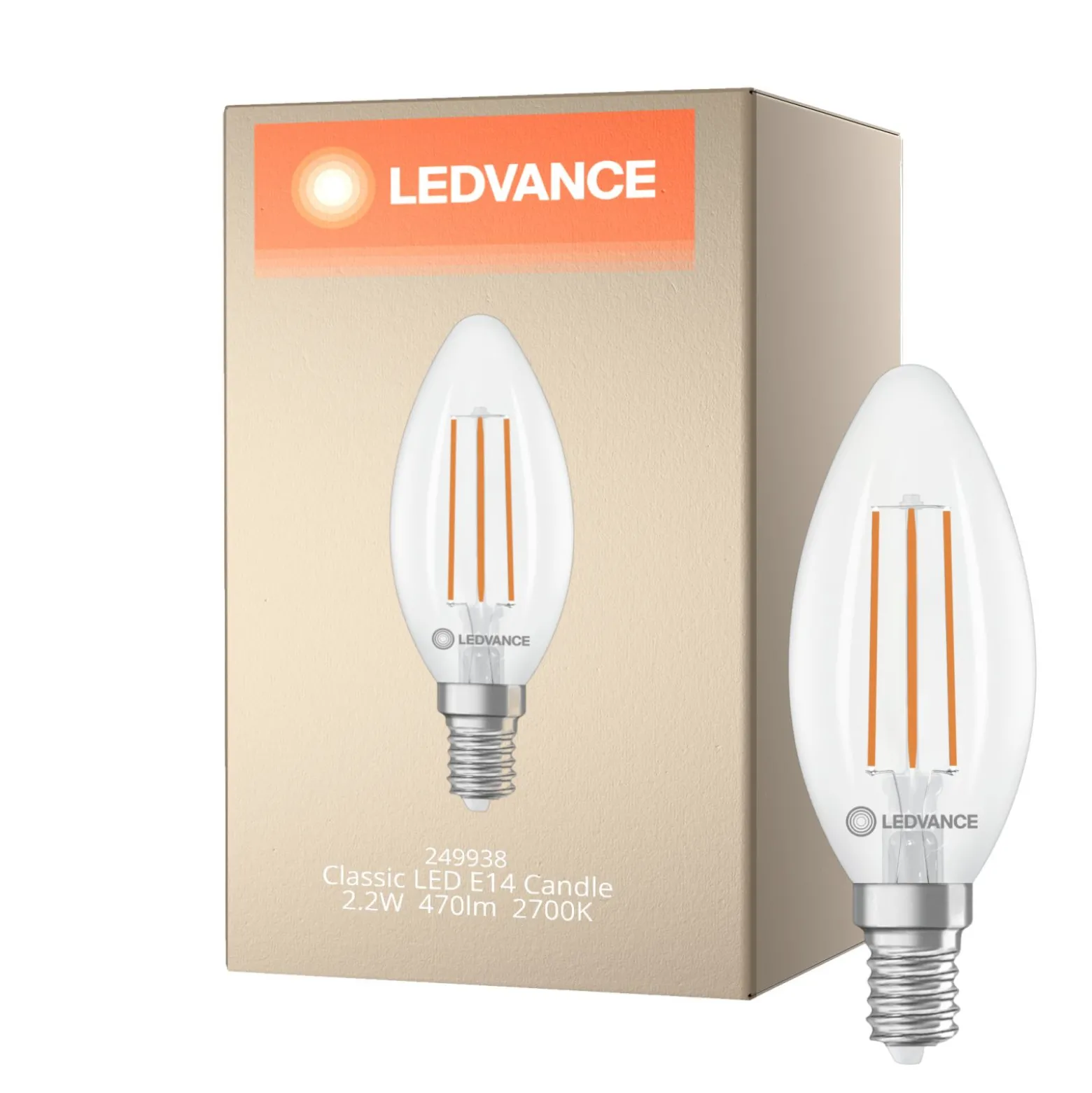 Ledvance Classic LED E14 Kronljus Filament Klar 2.2W 470lm - 827 Extra Varm Vit | Ersättare 40W