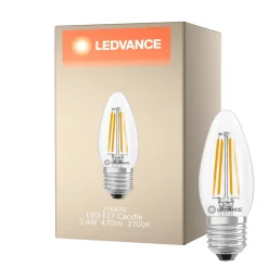 Ledvance Classic LED E27 Kronljus Filament Klar 3.4W 470lm - 827 Extra Varm Vit | Ersättare 40W