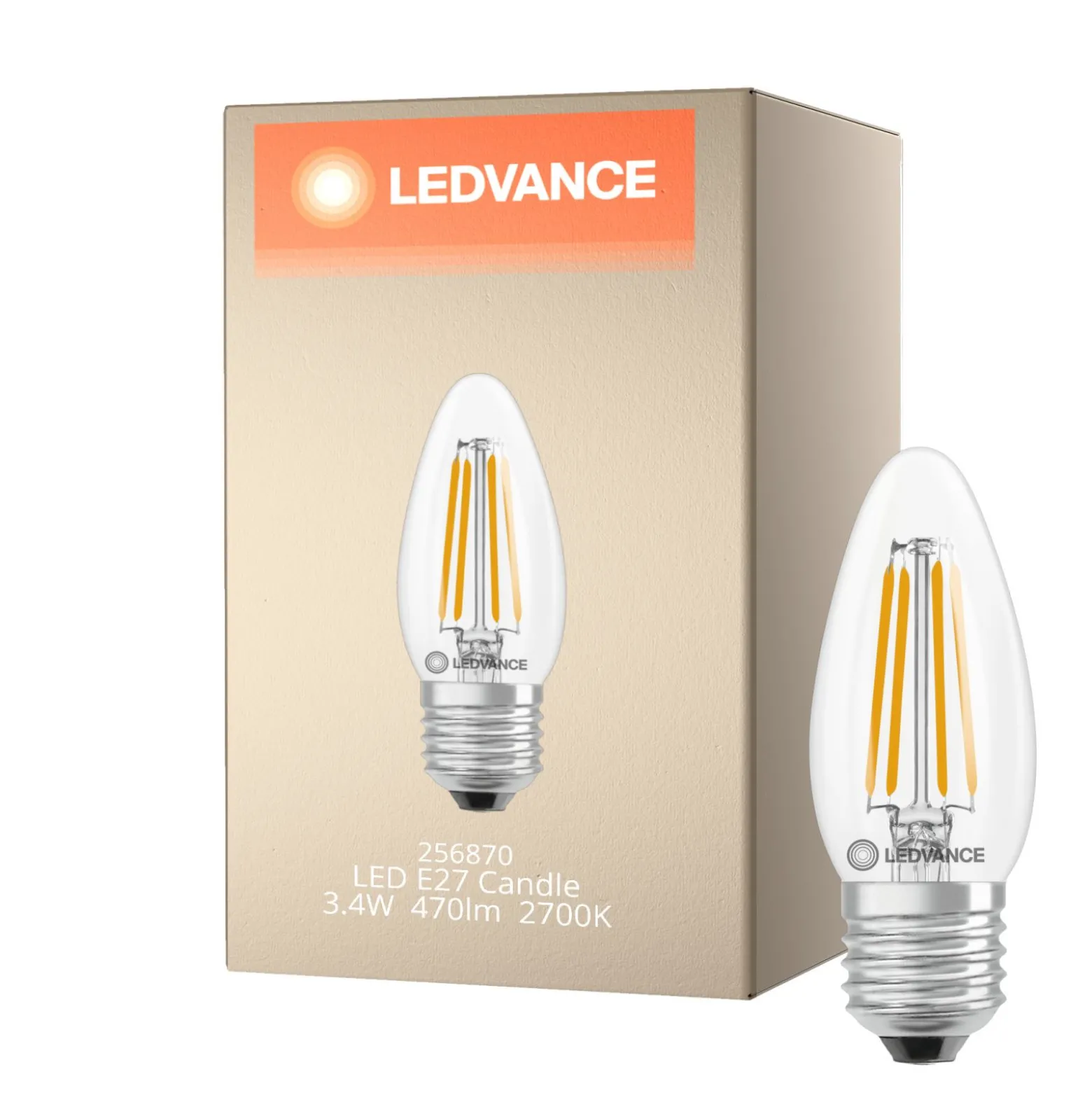 Ledvance Classic LED E27 Kronljus Filament Klar 3.4W 470lm - 827 Extra Varm Vit | Ersättare 40W
