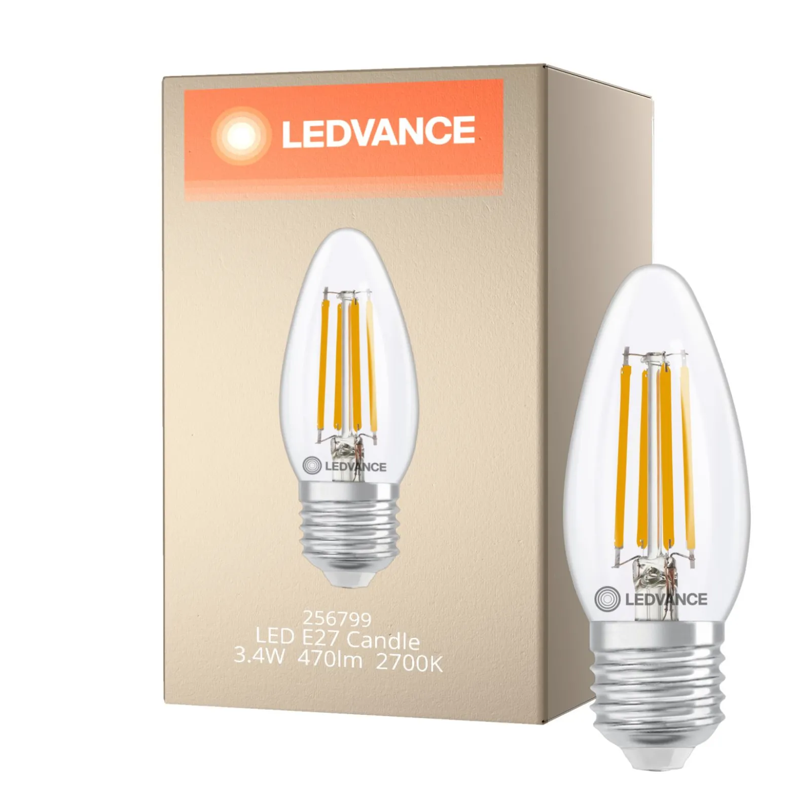 Ledvance Classic LED E27 Kronljus Filament Klar 3.4W 470lm - 827 Extra Varm Vit | Dimbar - Ersättare 40W
