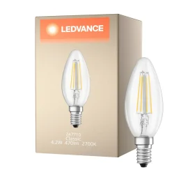 Ledvance Classic LED E14 Kronljus Filament Klar 4.2W 470lm - 927 Extra Varm Vit | Bästa färgåtergivning - Dimbar - Ersättare 40W