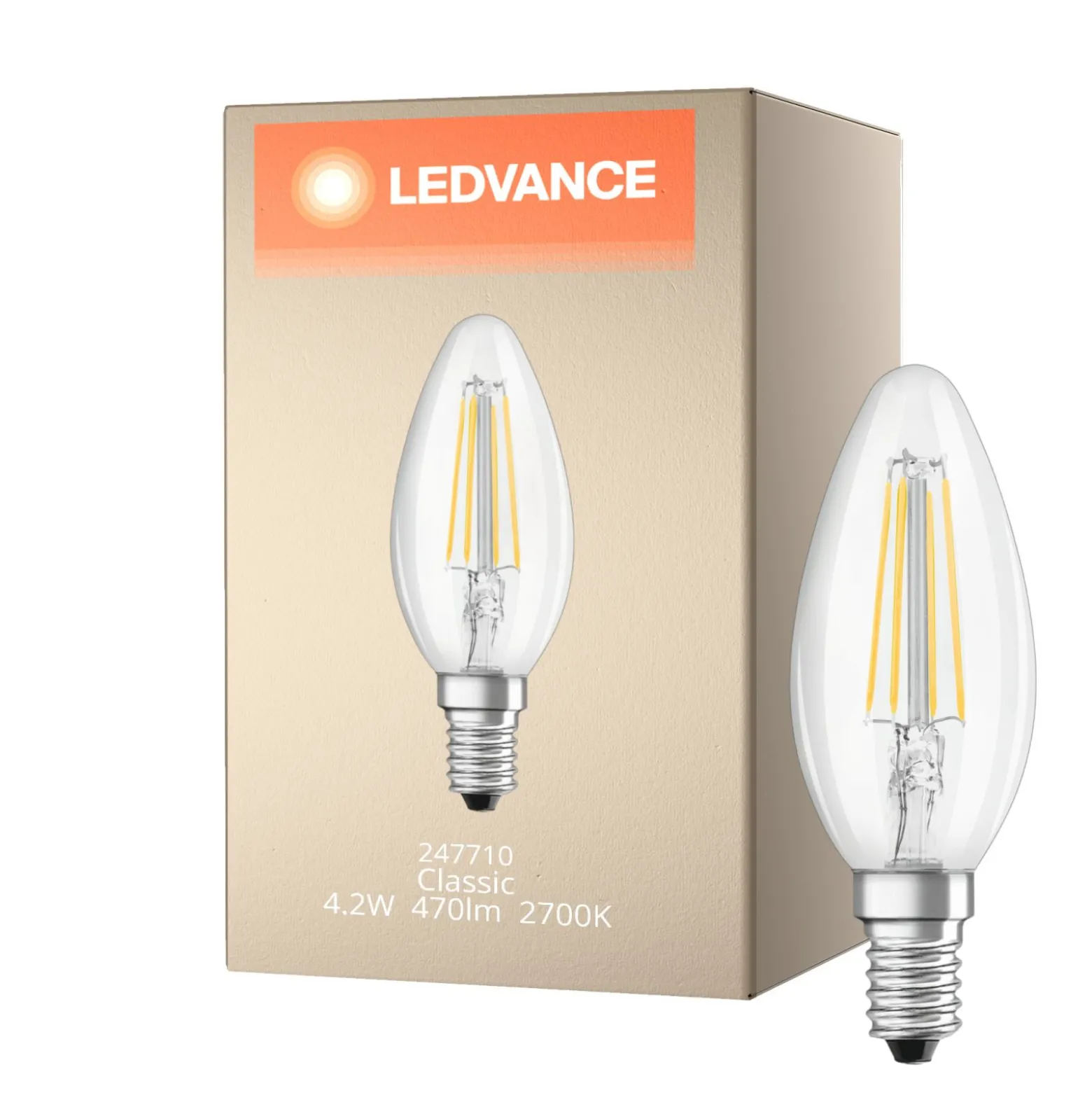 Ledvance Classic LED E14 Kronljus Filament Klar 4.2W 470lm - 927 Extra Varm Vit | Bästa färgåtergivning - Dimbar - Ersättare 40W