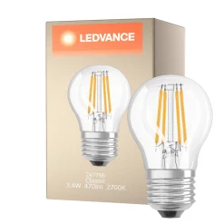 Ledvance Classic LED E27 Päron Filament Klar 3.4W 470lm - 927 Extra Varm Vit | Bästa färgåtergivning - Dimbar - Ersättare 40W