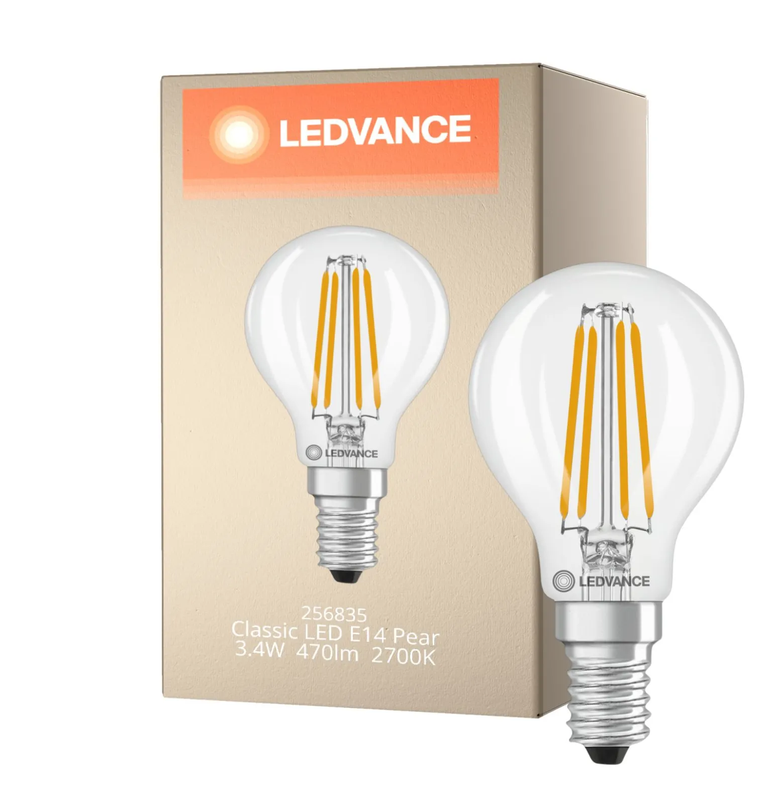 Ledvance Classic LED E14 Päron Filament Klar 3.4W 470lm - 827 Extra Varm Vit | Ersättare 40W
