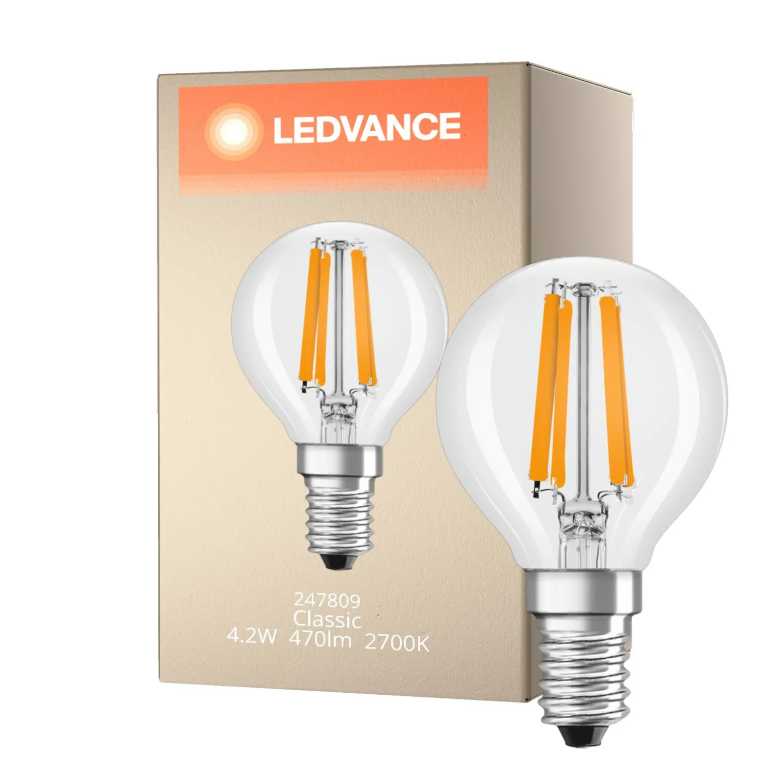 Ledvance Classic LED E14 Päron Filament Klar 4.2W 470lm - 927 Extra Varm Vit | Bästa färgåtergivning - Dimbar - Ersättare 40W