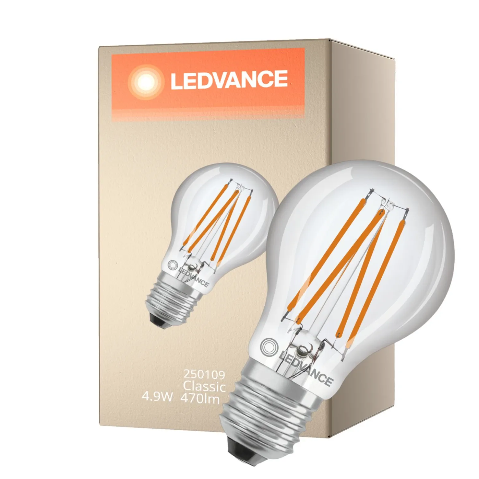 Ledvance Classic LED E27 Päron Filament Klar 4.9W 470lm - 827 Extra Varm Vit | Ersättare 40W