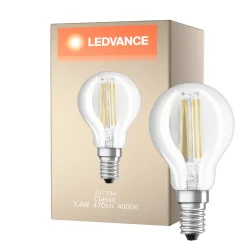Ledvance Classic LED E14 Päron Filament Klar 3.4W 470lm - 940 Cool white | Bästa färgåtergivning - Dimbar - Ersättare 40W