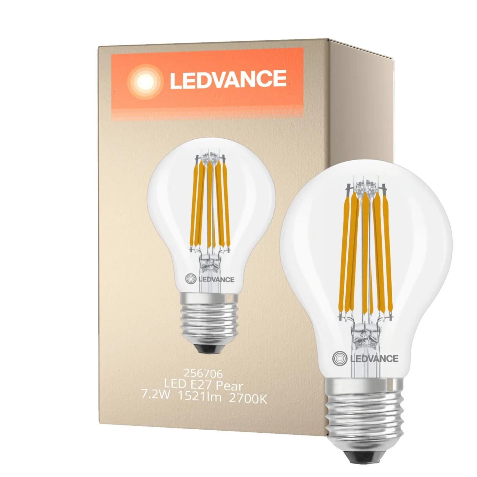 Ledvance Classic LED E27 Päron Filament Klar 7.2W 1521lm - 827 Extra Varm Vit | Dimbar - Ersättare 100W