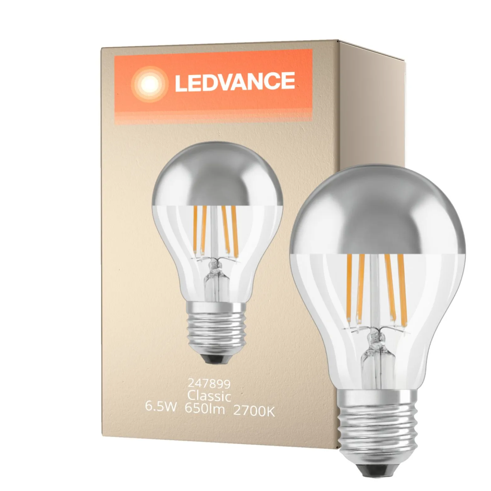 Ledvance Classic LED E27 Päron Filament Mirror 6.5W 650lm - 827 Extra Varm Vit | Ersättare 50W