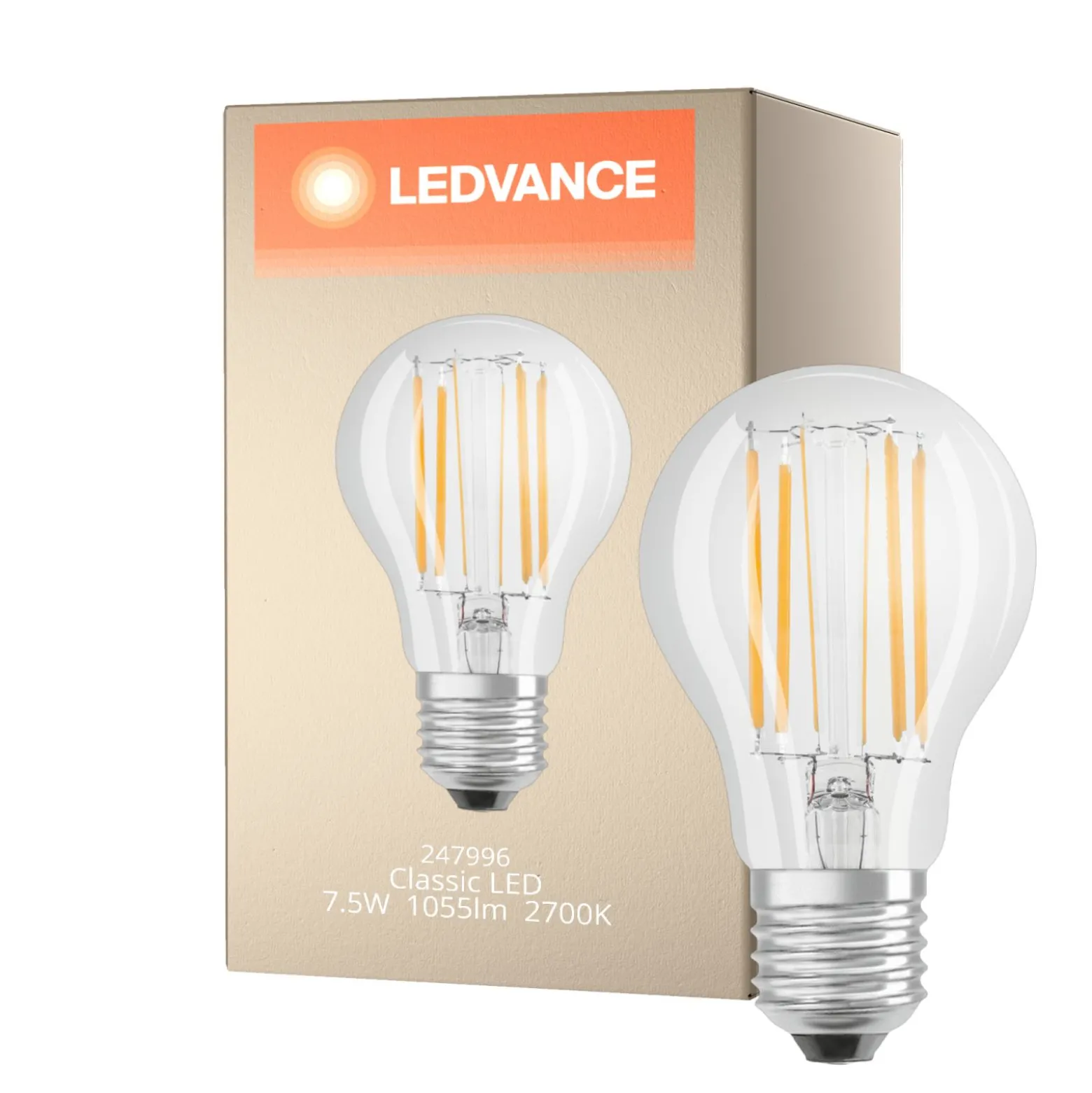 Ledvance Classic LED E27 Päron Filament Klar 7.5W 1055lm - 827 Extra Varm Vit | Ersättare 75W