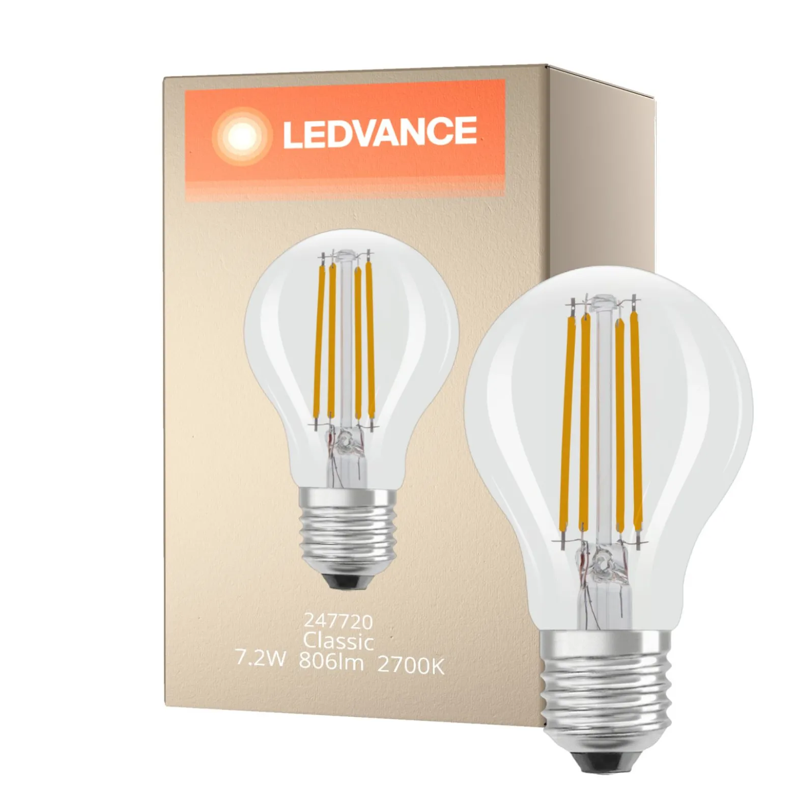 Ledvance Classic LED E27 Päron Filament Klar 7.2W 806lm - 927 Extra Varm Vit | Bästa färgåtergivning - Dimbar - Ersättare 60W