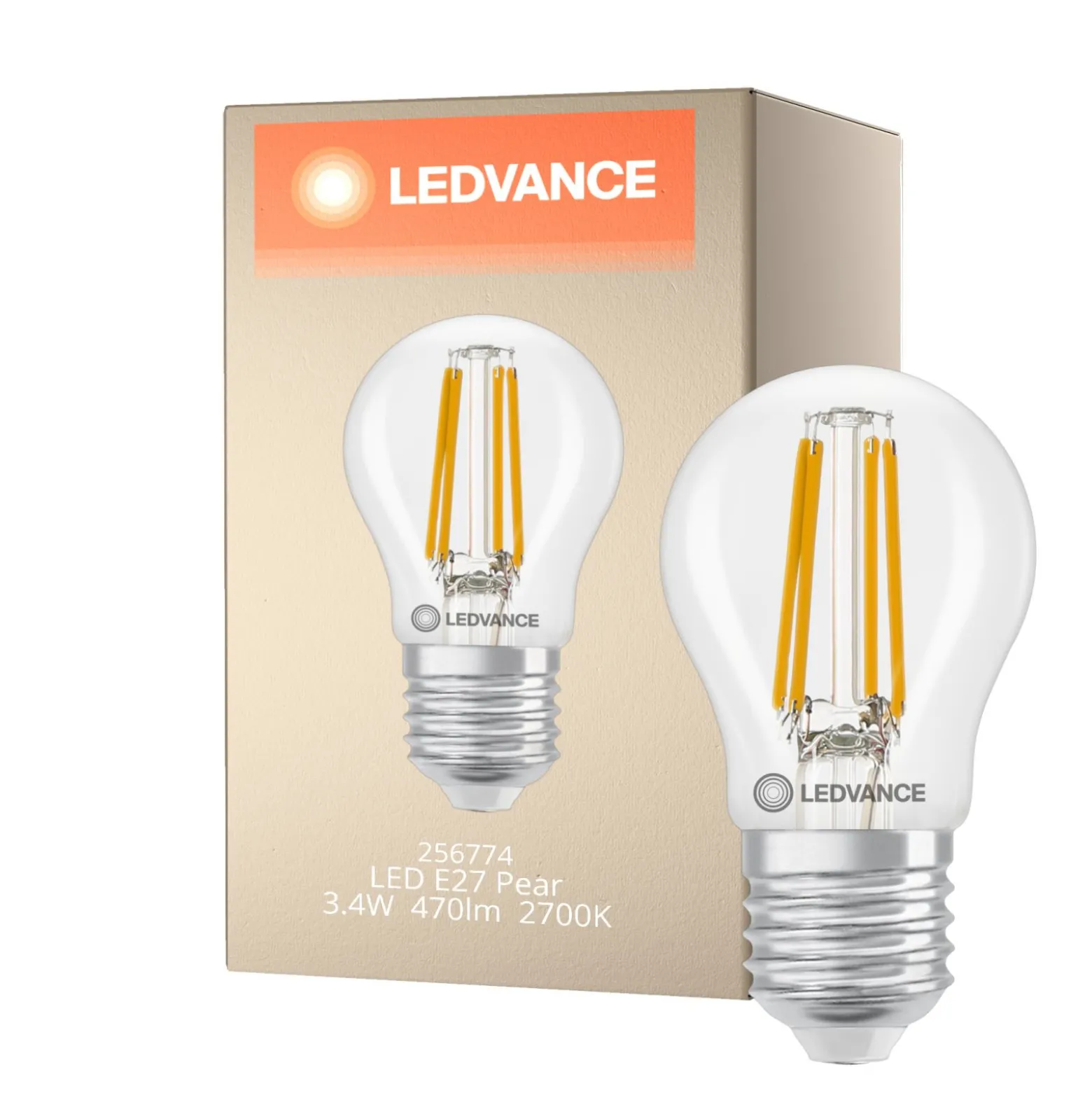 Ledvance Classic LED E27 Päron Filament Klar 3.4W 470lm - 827 Extra Varm Vit | Dimbar - Ersättare 40W