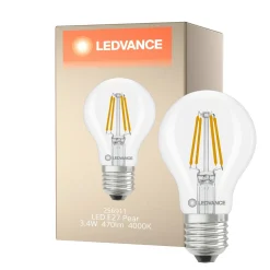 Ledvance Classic LED E27 Päron Filament Klar 3.4W 470lm - 840 Kallvit| Ersättare 40W