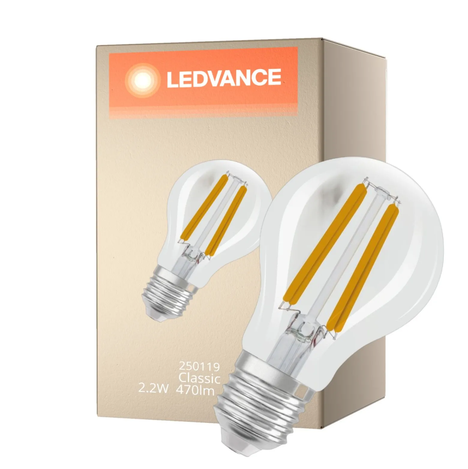 Ledvance Classic LED E27 Päron Filament Klar 2.2W 470lm - 827 Extra Varm Vit | Dimbar - Ersättare 40W