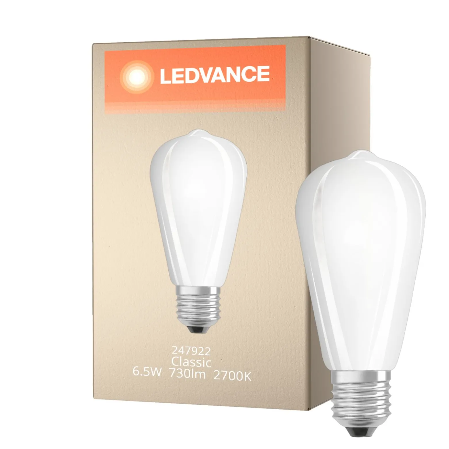 Ledvance Classic LED E27 Päron Filament Matt 6.5W 730lm - 827 Extra Varm Vit | Ersättare 55W