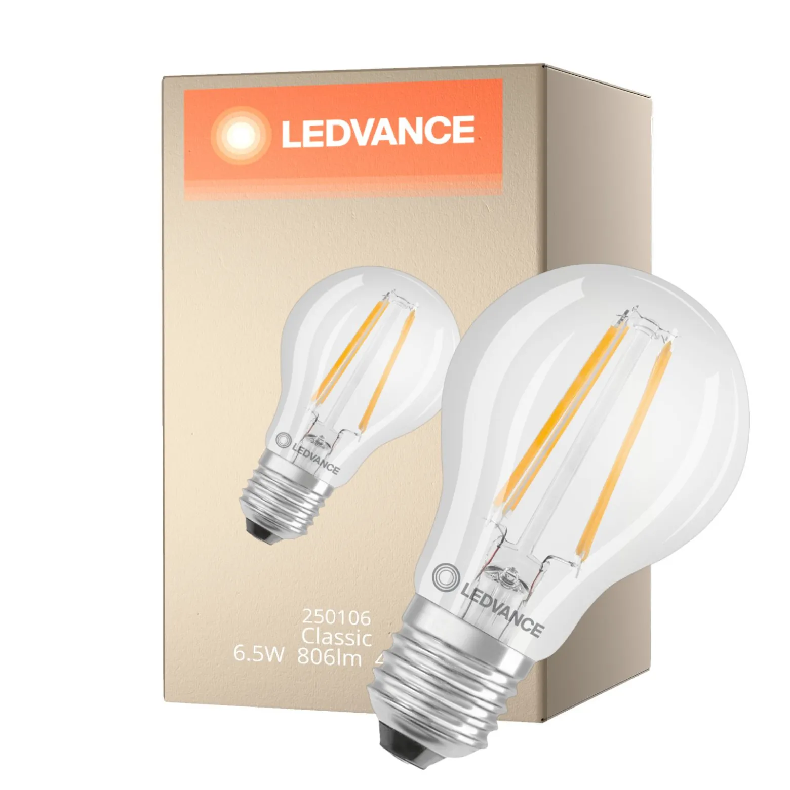 Ledvance Classic LED E27 Päron Filament Klar 6.5W 806lm - 840 Kallvit | Ersättare 60W