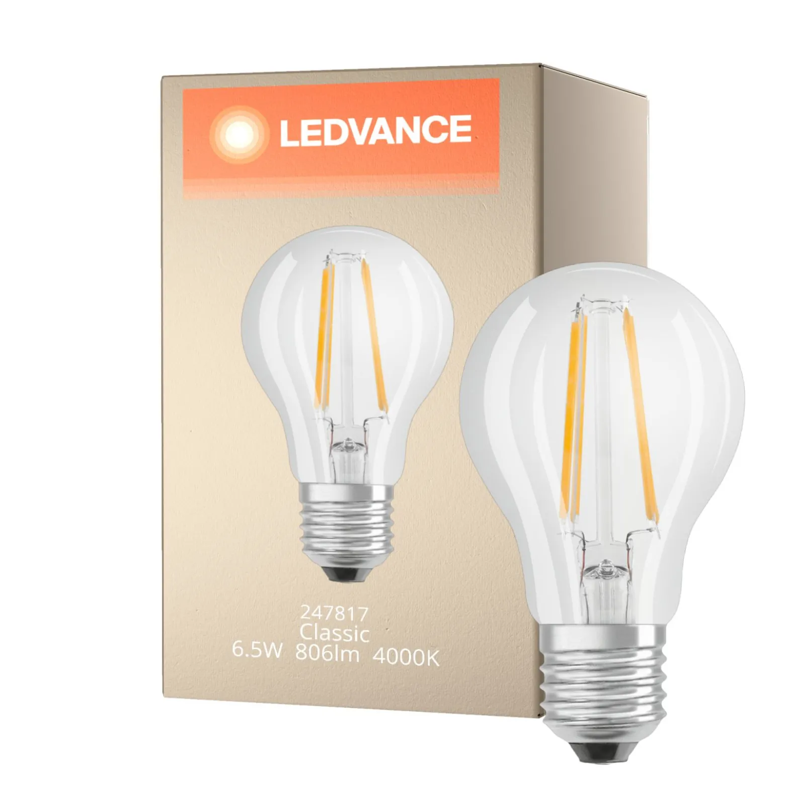 Ledvance Classic LED E27 Päron Filament Klar 6.5W 806lm - 840 Kallvit | Ersättare 60W