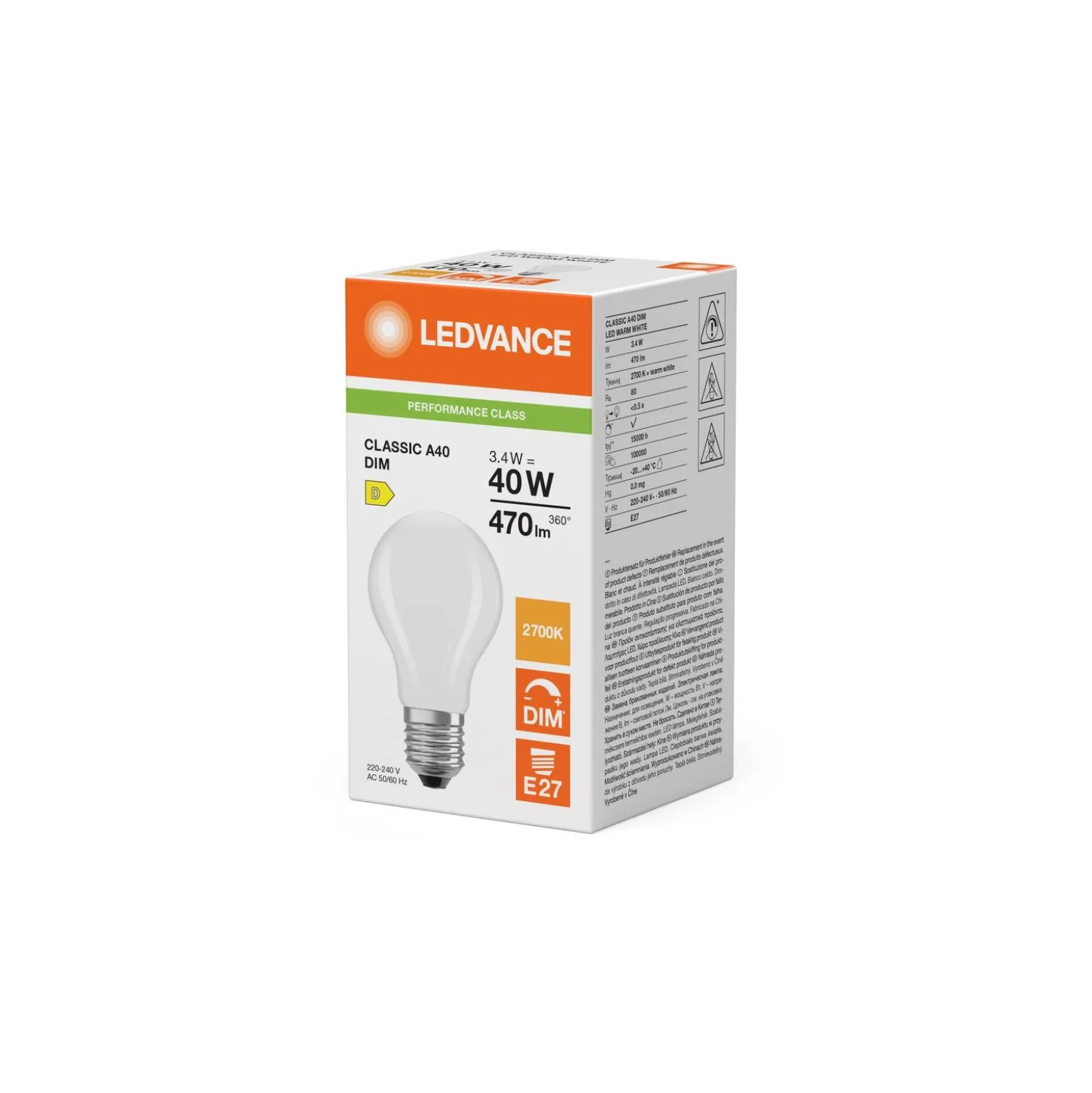 Ledvance Classic LED E27 Päron Matt 3.4W 470lm - 827 Extra Varm Vit | Dimbar - Ersättare 40W