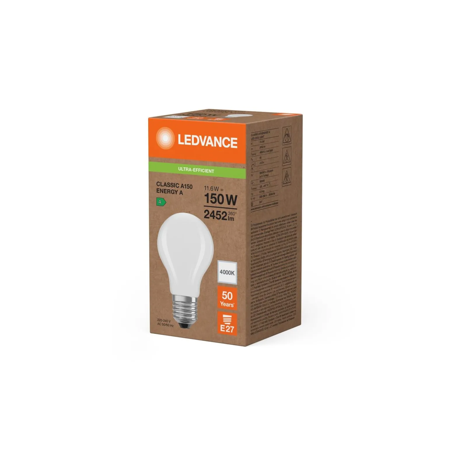 Ledvance Classic LED E27 Päron Matt 11.6W 2452lm - 840 Kallvit| Ersättare 150W