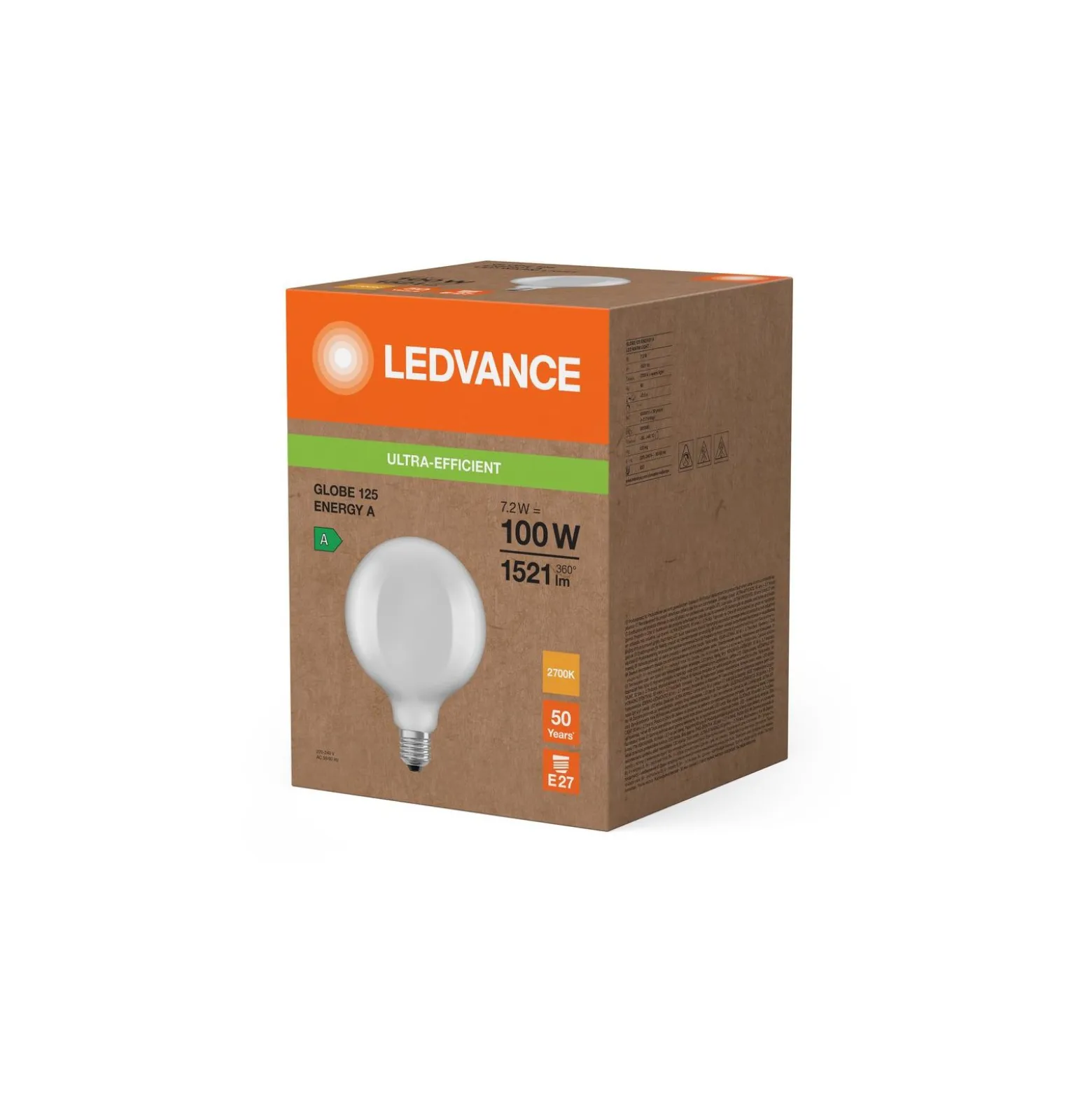 Ledvance Classic LED Globe E27 Globe Matt 7.2W 1521lm - 827 Extra Varm Vit | Ersättare 100W