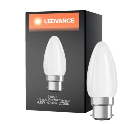 Ledvance Classic Performance LED Lampa B22d Kronljus Filament Matt 4.8W 470lm - 827 Extra Varm Vit | Dimbar - Ersättare 40W