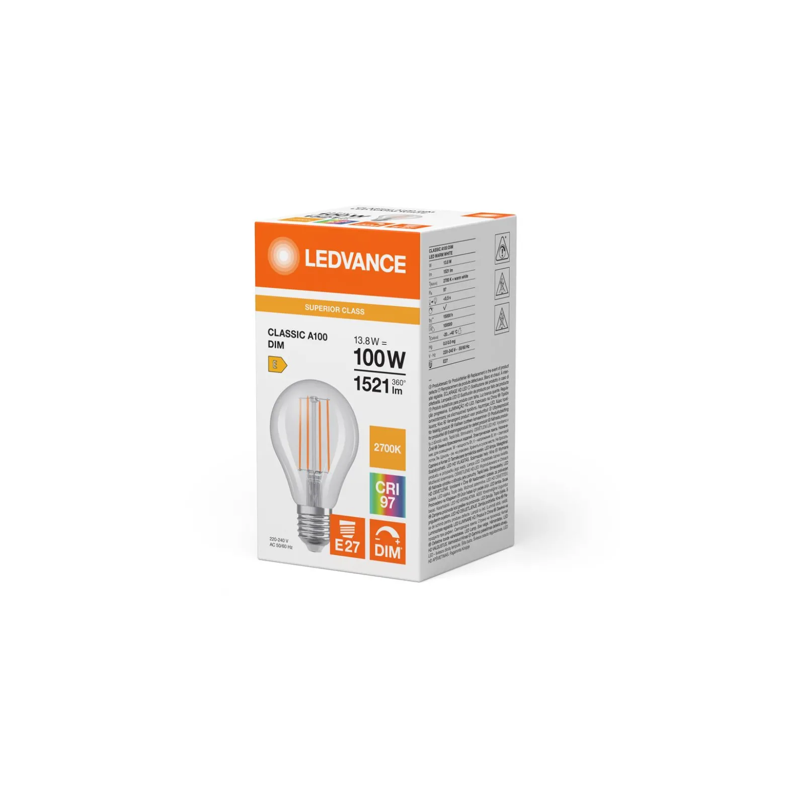 Ledvance Classic Superior LED Lampa E27 Päron Filament Klar 13.8W 1521lm - 927 Extra Varm Vit | Bästa färgåtergivning - Dimbar - Ersättare 100W