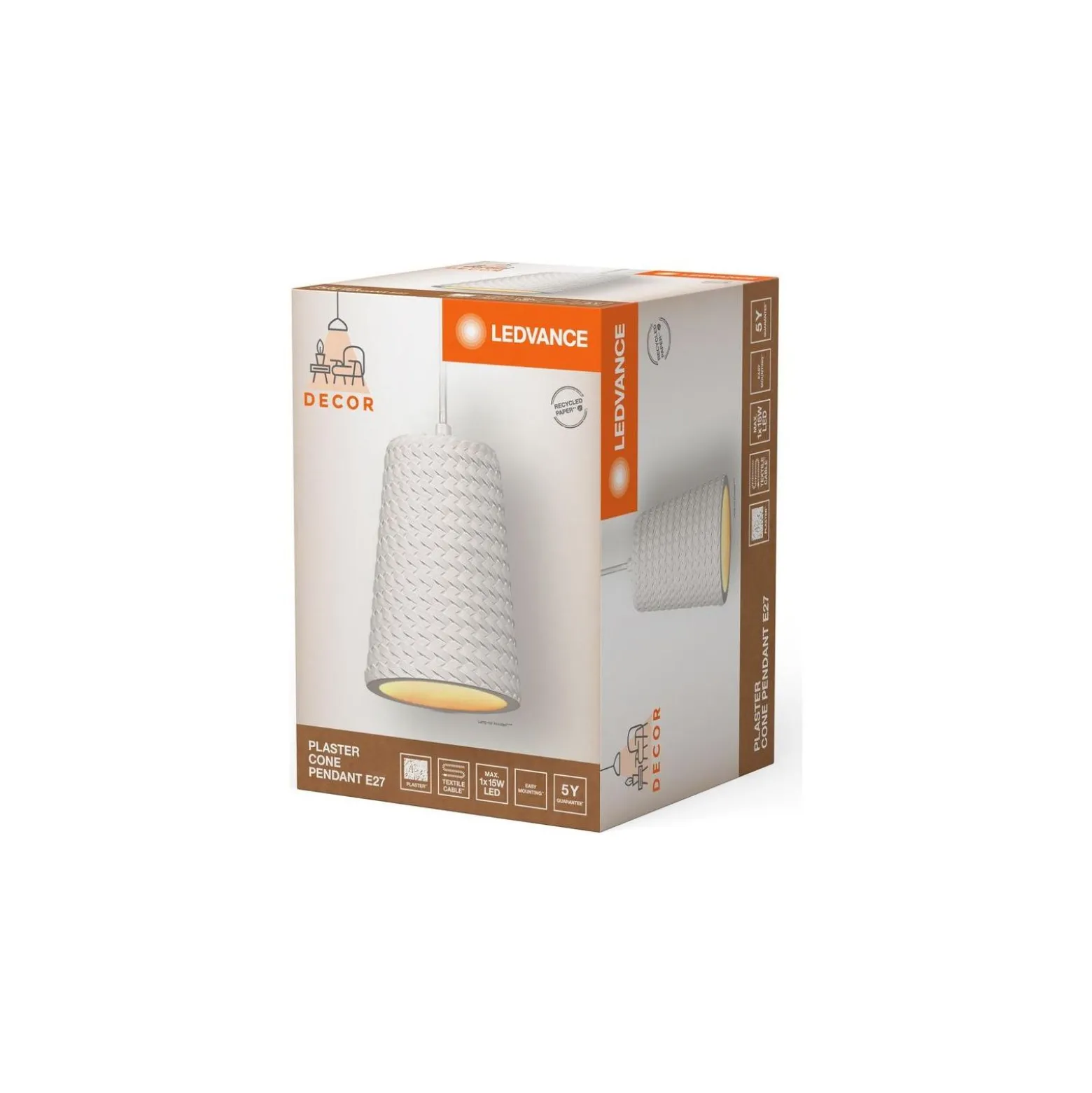 Ledvance Decor Gips/Stål Cone Pendellampa Vit | Passande för E27