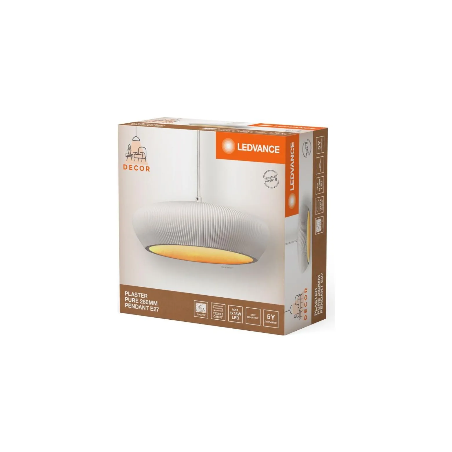 Ledvance Decor Gips/Stål Pure Pendellampa 280 Vit | Passande för E27