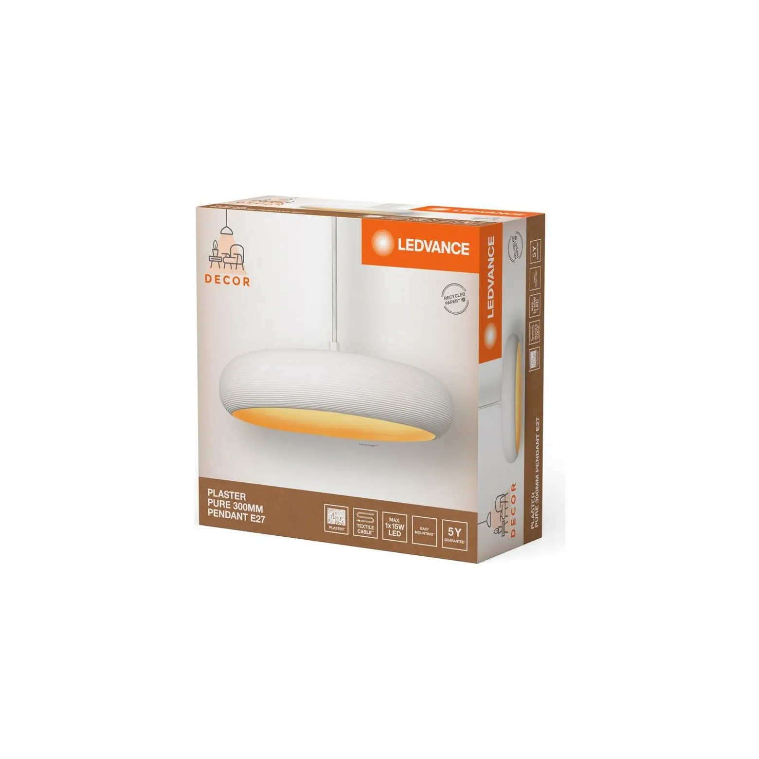 Ledvance Decor Gips/Stål Pure Pendellampa 300 Vit | Passande för E27