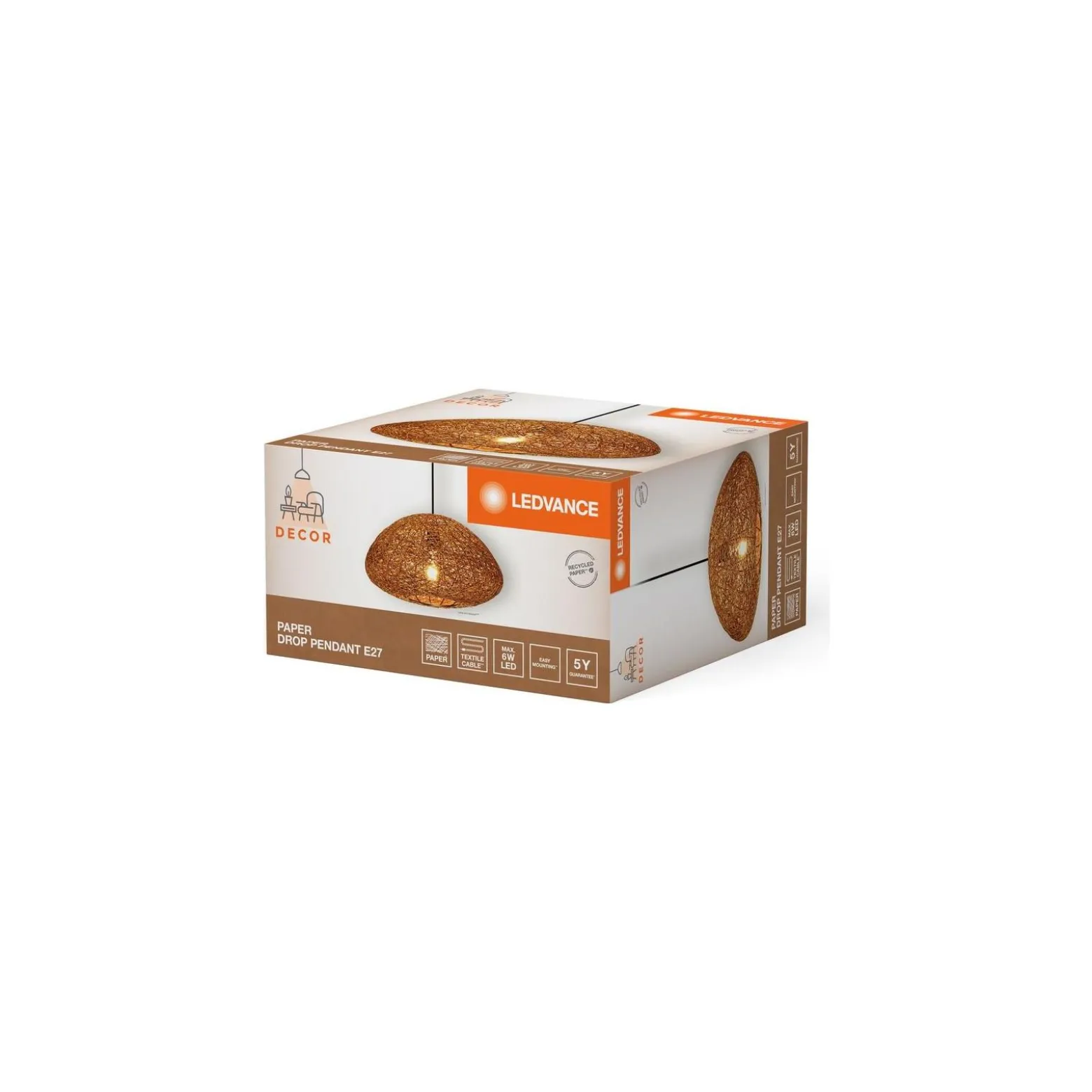 Ledvance Decor Papper Drop Papper/Stål Pendellampa Beige | Passande för E27