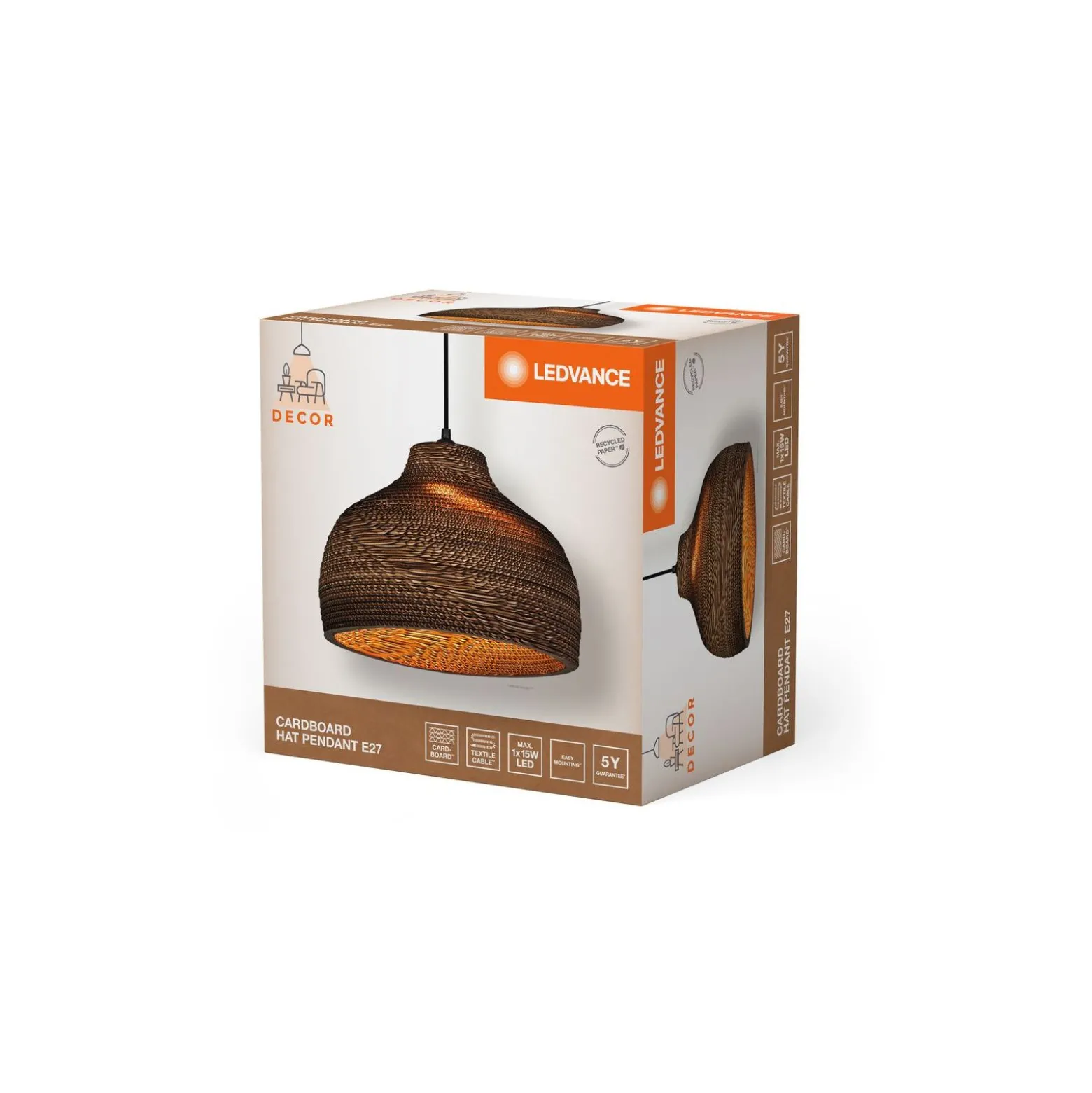 Ledvance Decor Pendellampa Hat Brun | Passande för 1x E27
