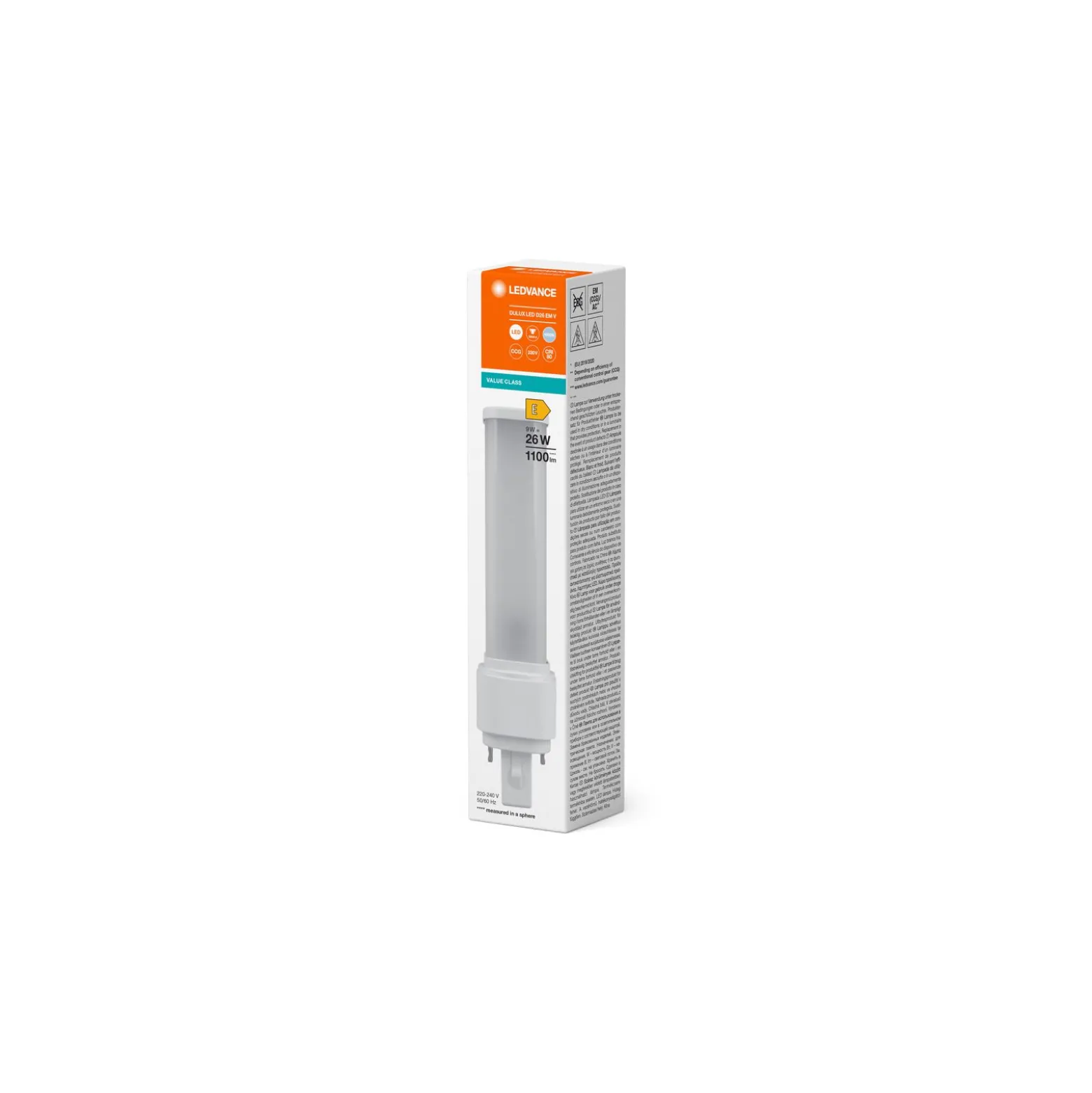 Ledvance Dulux-D LED 9W - 840 Kallvit | 2-Stift - Ersättare 26W