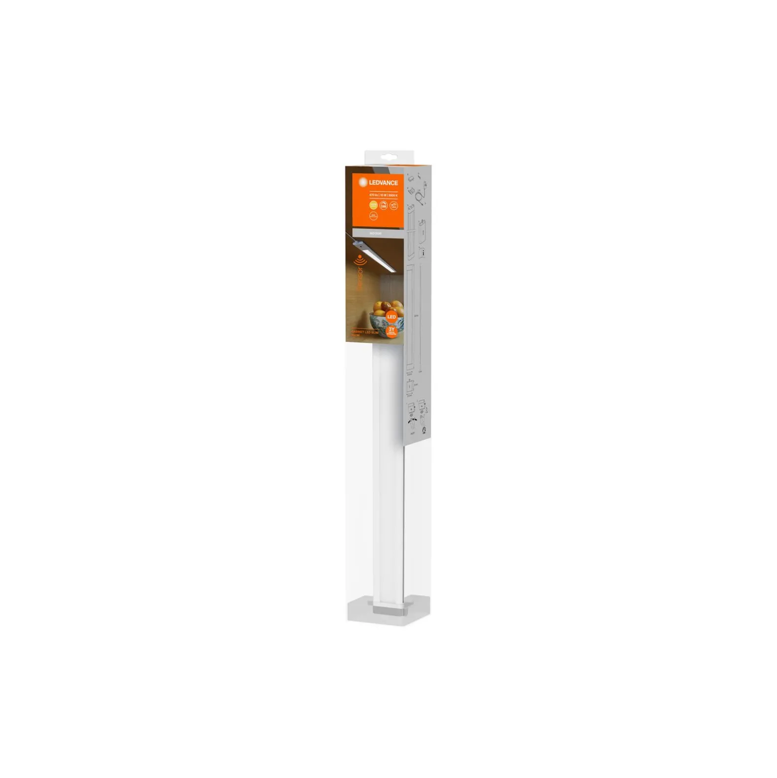 Ledvance LED Allmänbruksarmatur Cabinet LED Slim Vit 10W 470lm - 830 Varm Vit | Dimbar - Rörelse- och Ljussensor