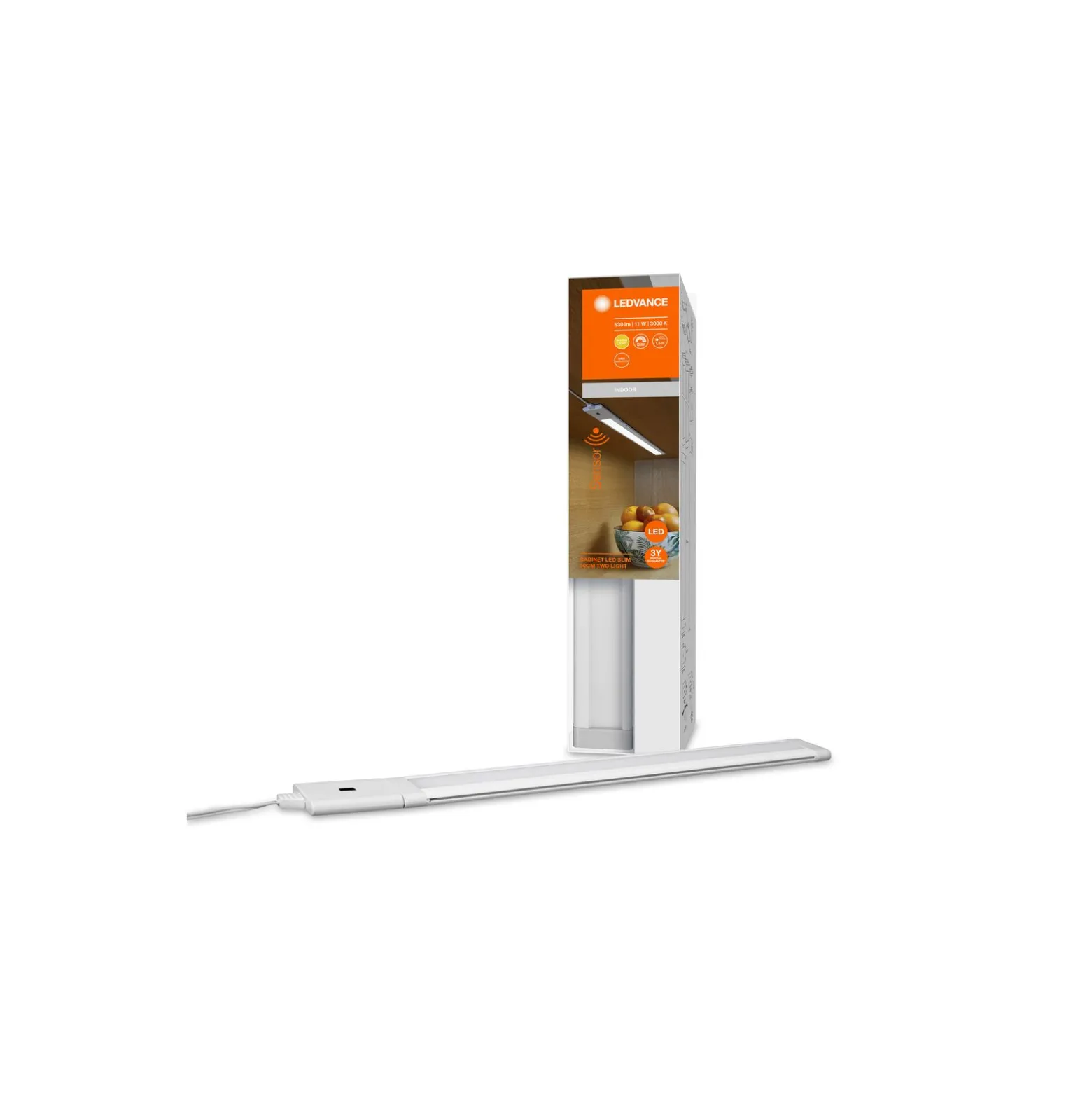 Ledvance LED Allmänbruksarmatur Cabinet LED Slim Vit 11W 530lm - 830 Varm Vit | Dimbar - Rörelse- och Ljussensor