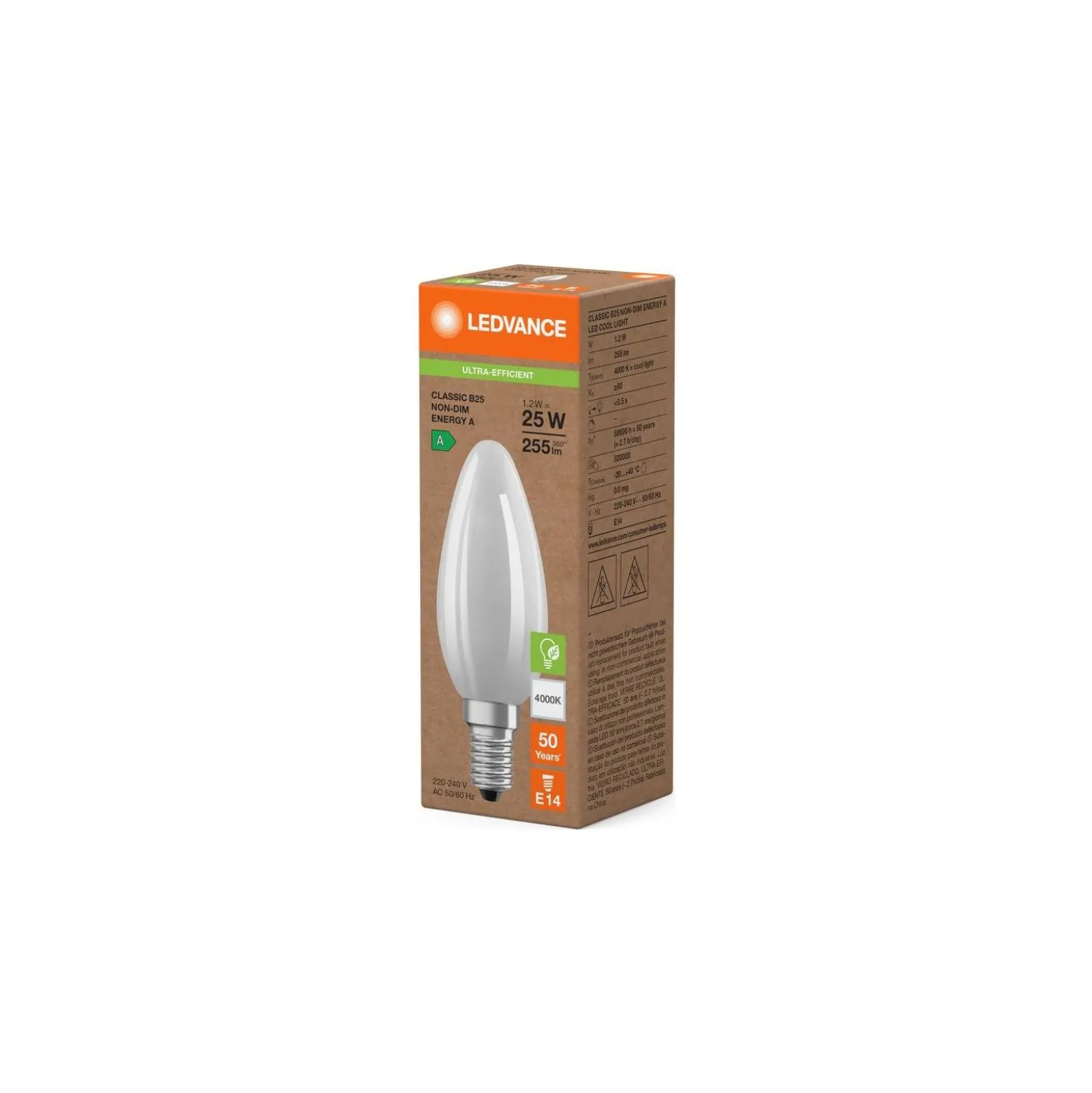 Ledvance LED Classic E14 Kronljus Filament Matt 1.2W 255lm - 840 Kallvit | Ersättare 25W