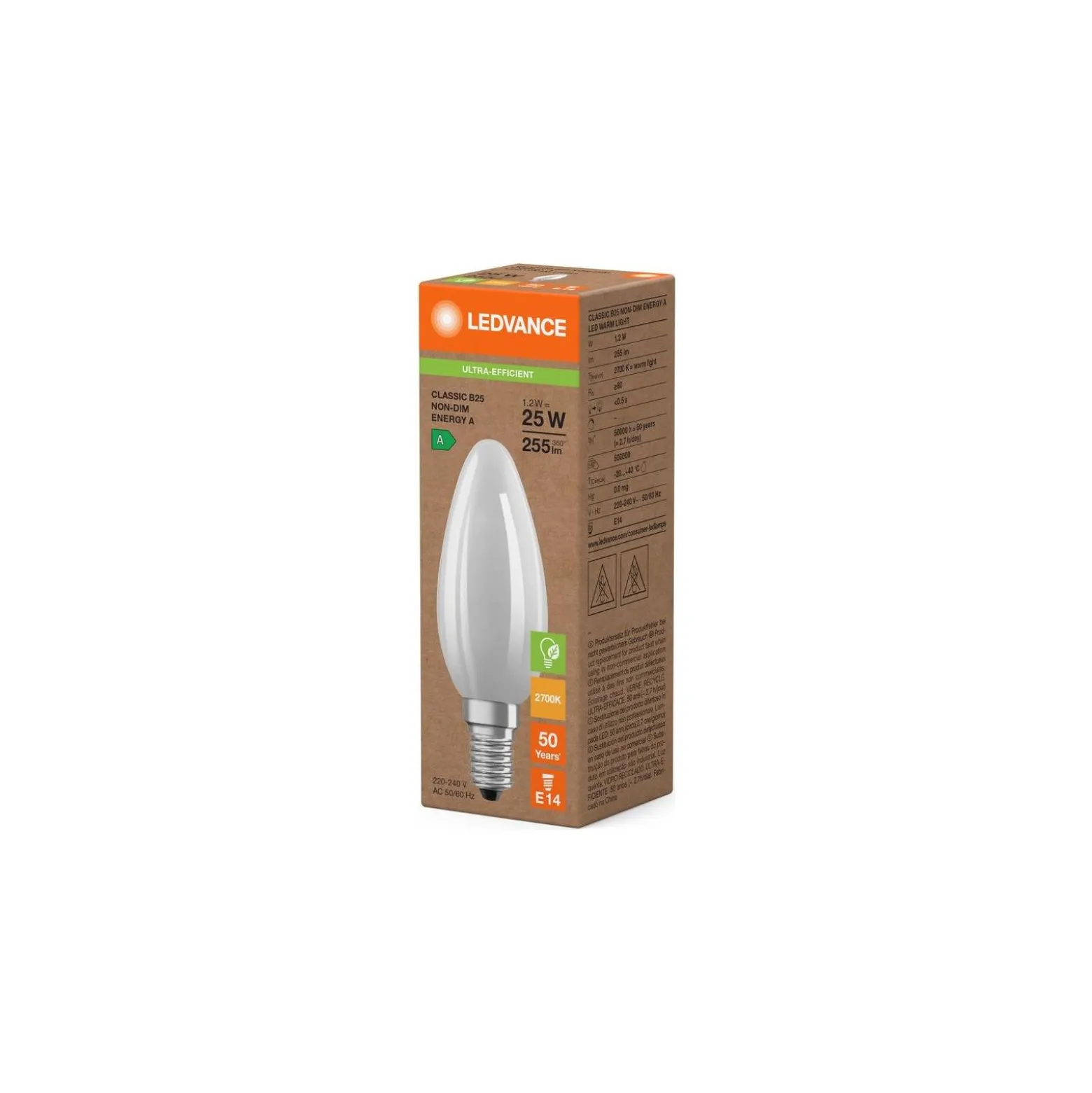 Ledvance LED Classic E14 Kronljus Filament Matt 1.2W 255lm - 827 Extra Varm Vit | Ersättare 25W