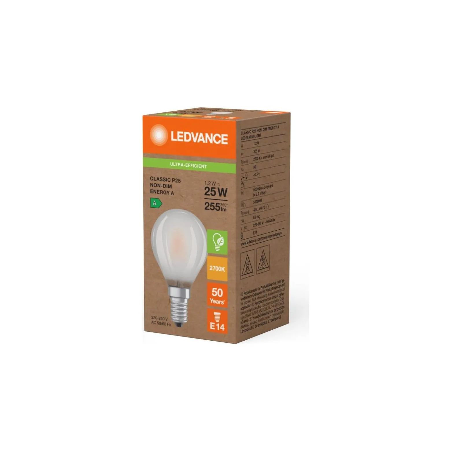 Ledvance LED Classic E14 Päron Filament Matt 1.2W 255lm - 827 Extra Varm Vit | Ersättare 25W