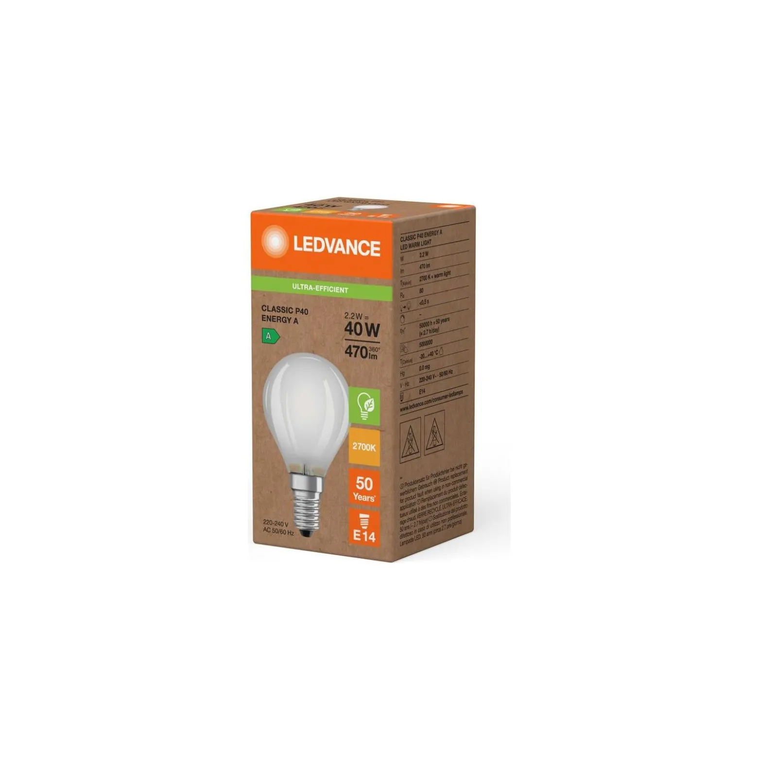 Ledvance LED Classic E14 Päron Filament Matt 2.2W 470lm - 827 Extra Varm Vit | Ersättare 40W