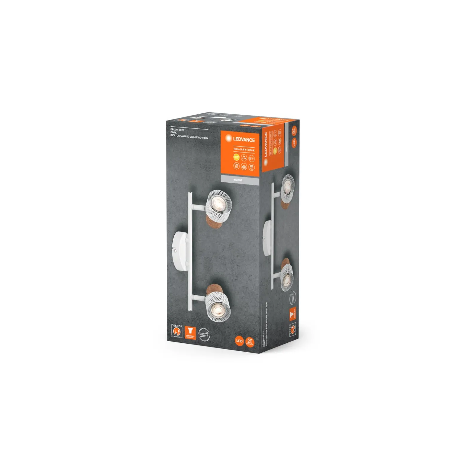 Ledvance LED Decor Spot Cork Stål Vit 6W 460lm - 827 Extra Varm Vit | Dimbar
