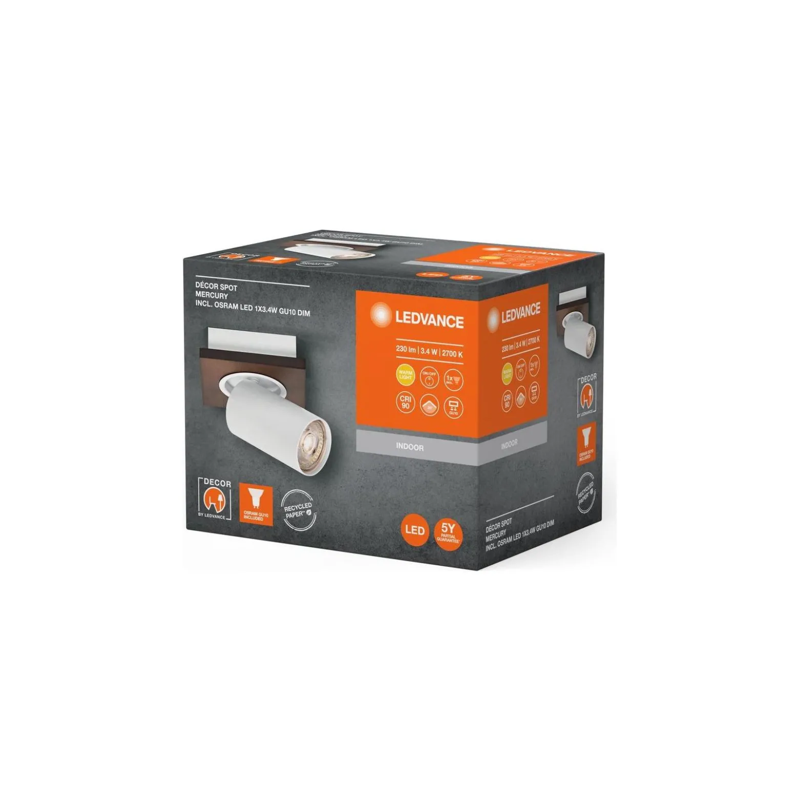Ledvance LED Decor Spot Mercury Stål Vit 3.4W 230lm - 927 Extra Varm Vit | Dimbar - Bästa Färgåtergivning