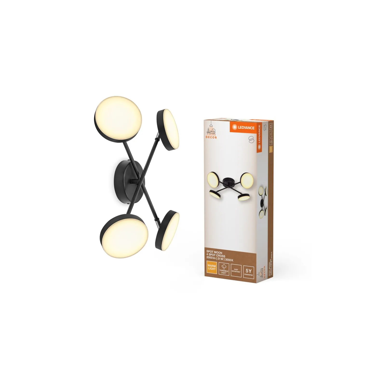 Ledvance LED Decor Spot Moon Stål Svart 21W 1120lm - 830 Varm Vit | Skrev