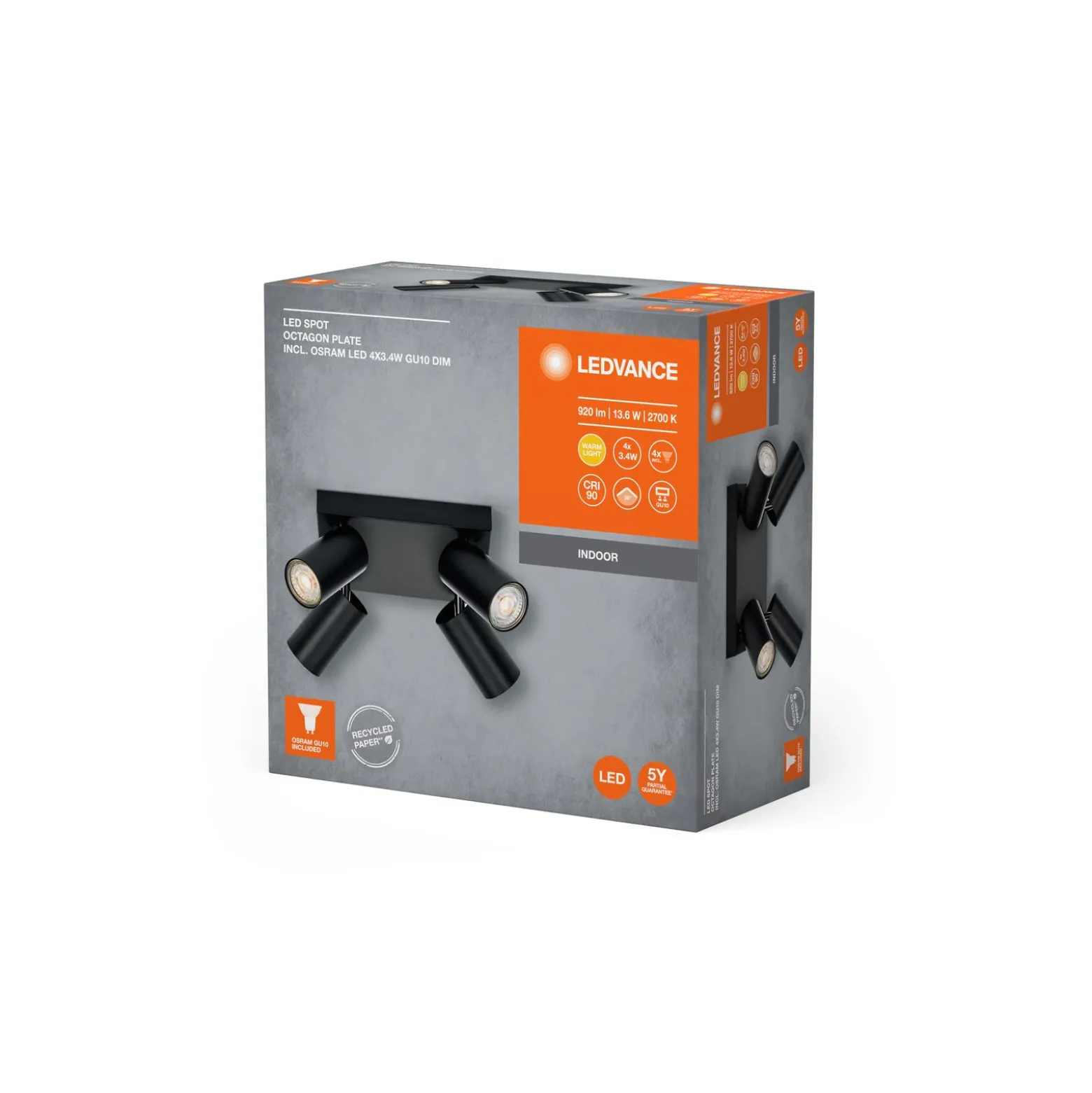 Ledvance LED Decor Spot Octagon Stål Platta Svart 13W 920lm - 827 Extra Varm Vit | Dimbar
