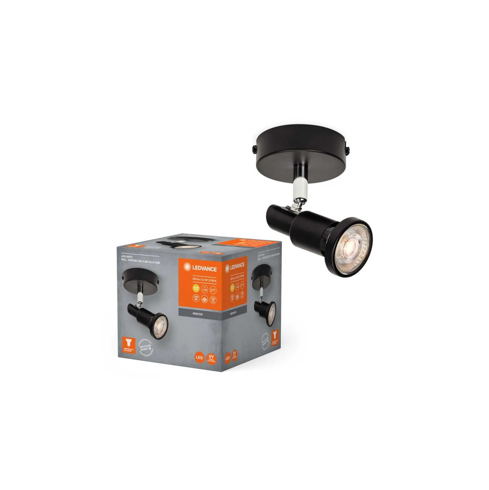 Ledvance LED Decor Spot Stål Svart 3W 230lm - 827 Extra Varm Vit | Dimbar